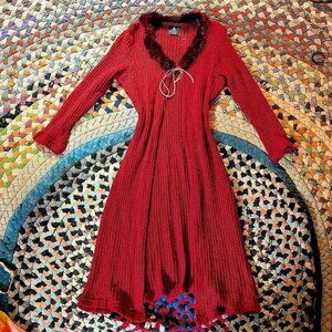 Vintage #90s Anxiety Cafe Red Knit Wrap Coat